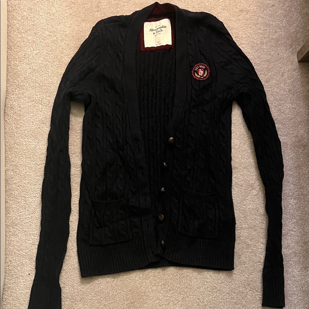 Abercrombie & Fitch Dark Navy Cable Knit Preppy Cardigan